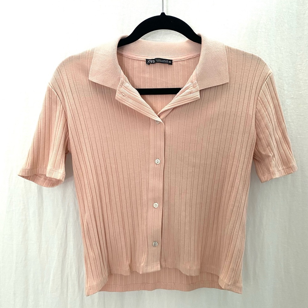 Zara button front collar top